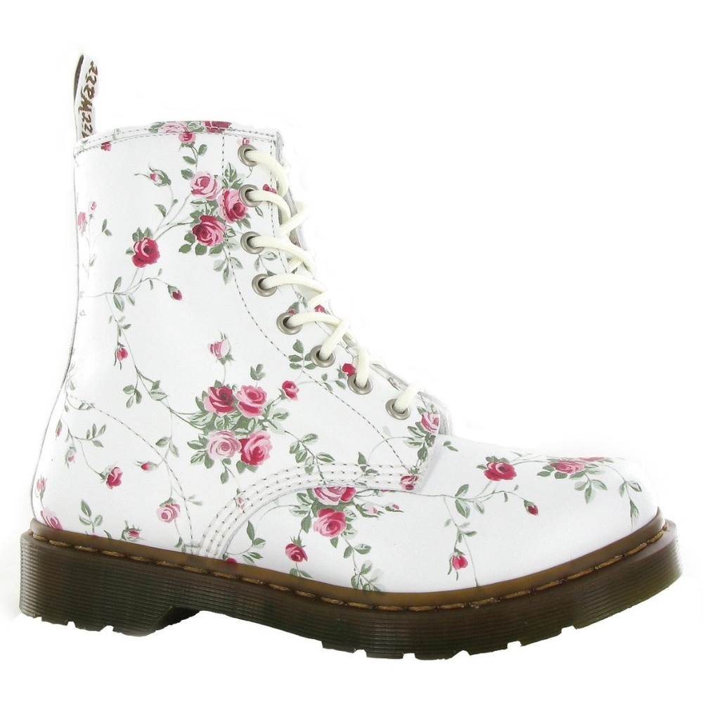 Dr. Martens White Floral Unique Lace-Up Boots